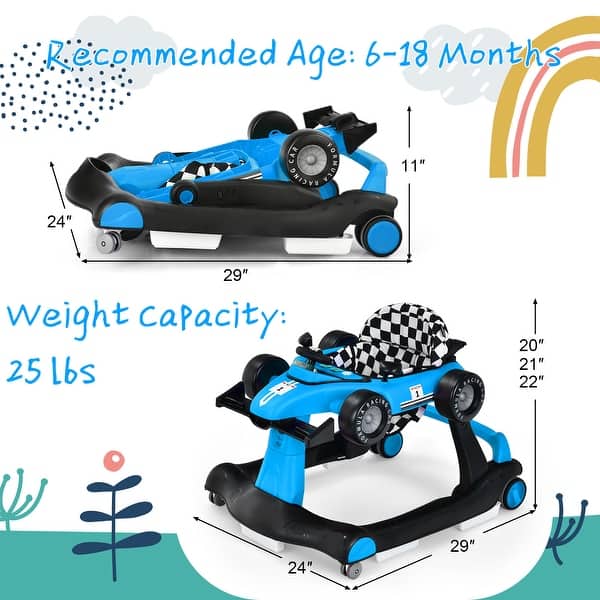Blue PP Multi-Stage Kids Walker with Lights, Music and Adjustable Heights - 29" x 24" x 20"/21"/22" (L x W x H)