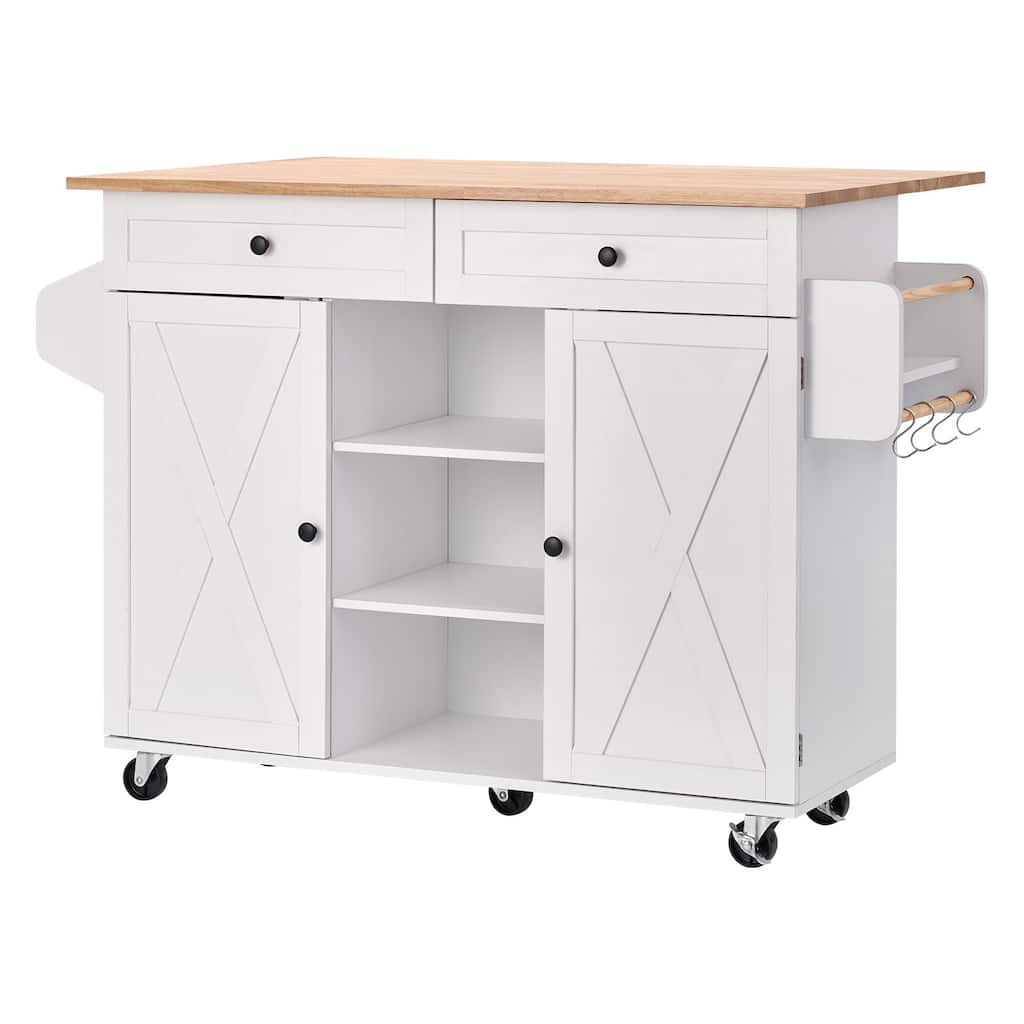 52" Kitchen Island Cart Rolling Storage Cabinet Table with Drawer & Drop Leaf