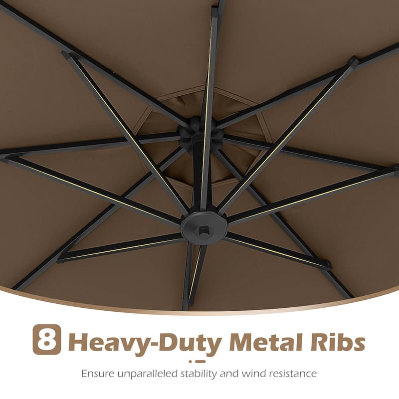 Costway 10 FT Solar Offset Hanging Umbrella Patio Cantilever Umbrella
