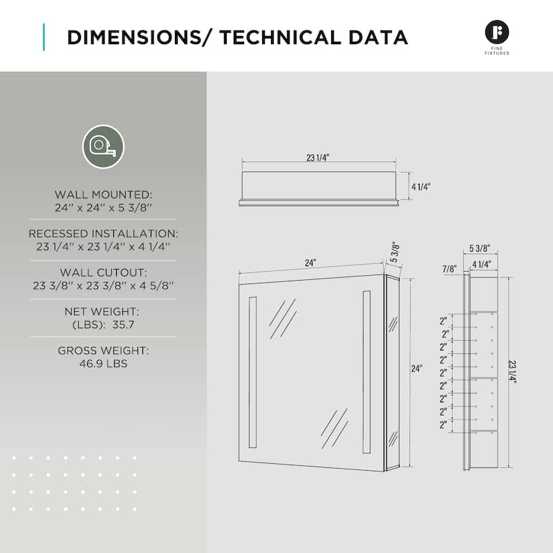 Bathroom Medicine Cabinet, Aluminum, Recessed/Surface Mount, Mirrored Interior w/LED