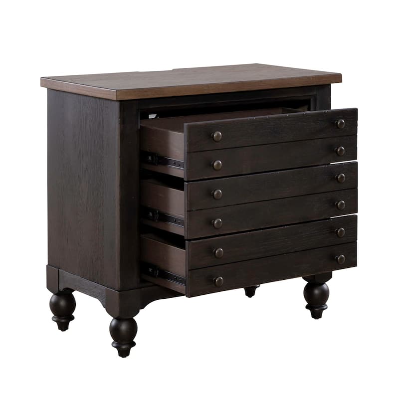 Americana Farmhouse Black Bedside Chest with Charging Station