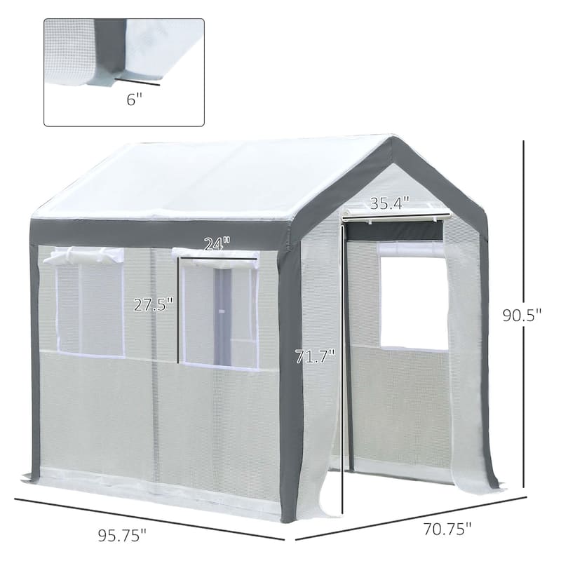 8' x 6' Walk-In Greenhouse with Roll-Up Windows & Zippered Doors, Weatherproof Plant Shelter