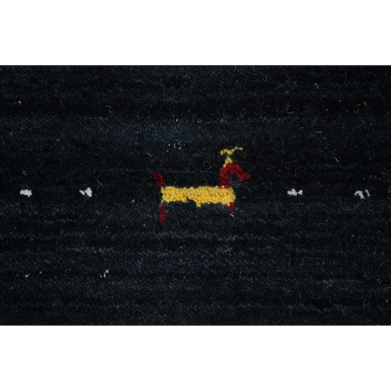 Hand Knotted Oriental 100% Wool Carpet Tribal Animal Pictorial Navy Blue & Blues Gabbeh Area Rug - 8' 9'' X 8' 10''