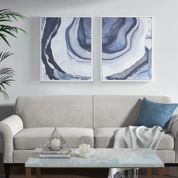 Huge abstract diptych wall art canvas art set blue brown: Shoa Gallery