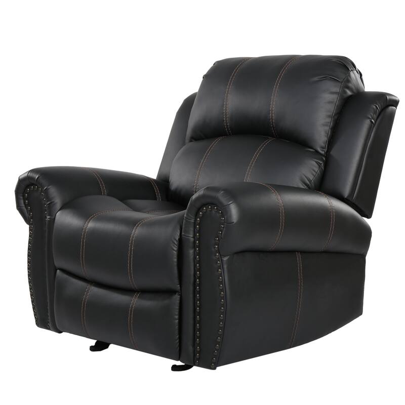 Modern PU Upholstered Gliding Recliner with Rolled Arms & Nailhead Trim