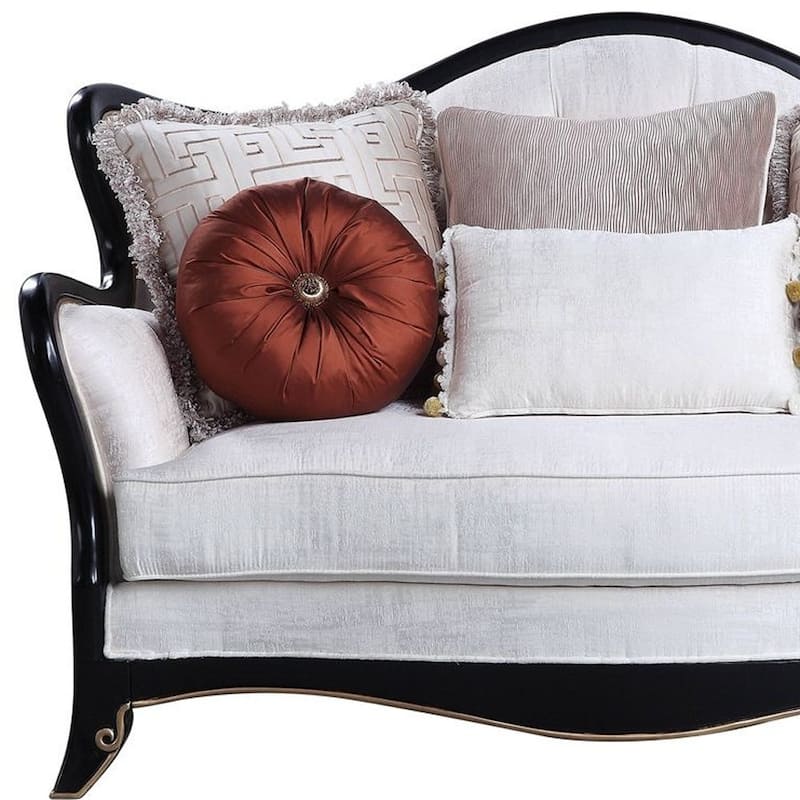 HomeRoots 66" Beige And Black Cotton Blend Loveseat and Toss Pillows