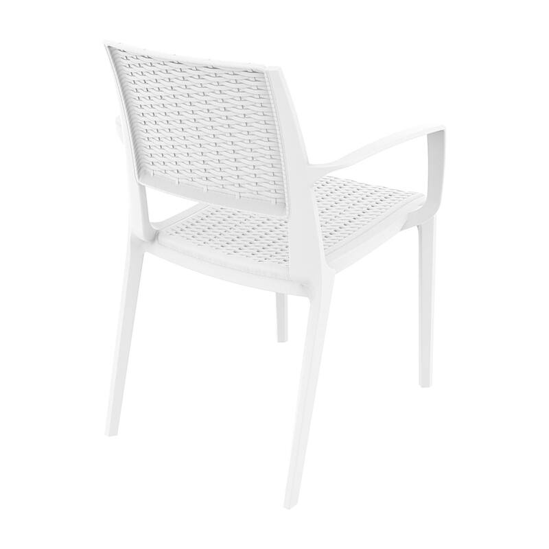 32" White Outdoor Patio Wickerlook Dining Arm Chair