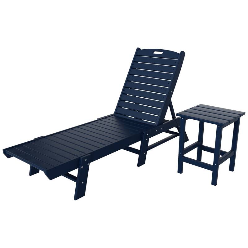Laguna Hdpe All Weather Outdoor Patio Pool Reclining Armless Chaise Lounges With Side Table (2-Piece Set)