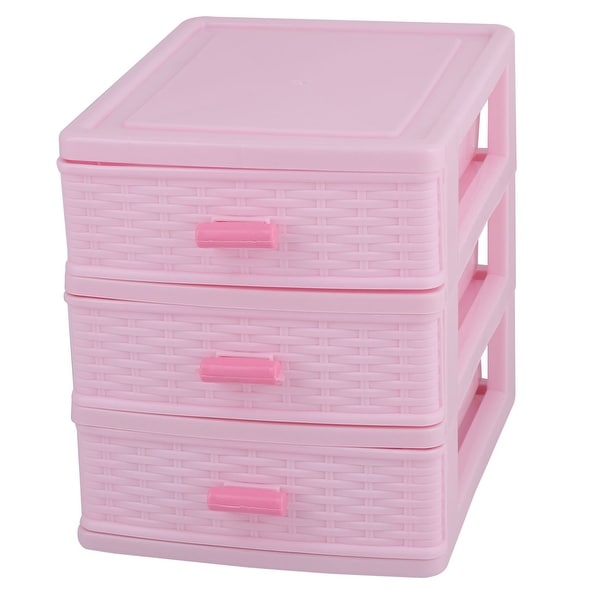 Family Plastic 3 Layers Jewelry Pen Sundries Storage Cabinet Container Case Box Pink
