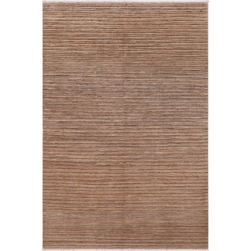 Boho Earthline Gabbeh Hand Knotted Wool Area Rug - 5'9'' x 8'9'' - Beige/Rust/Brown /Tan