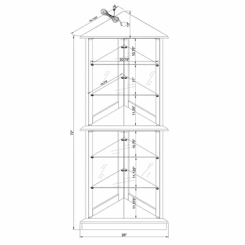 Glass TierCorner Dish Cabinet With Adjustable Shelves And Lighting - 26"L*13"W*72"h