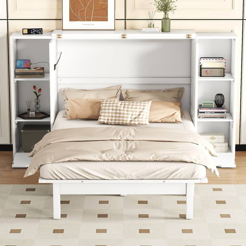 Murphy Bed with Shelves, Drawers, and LED Lighting