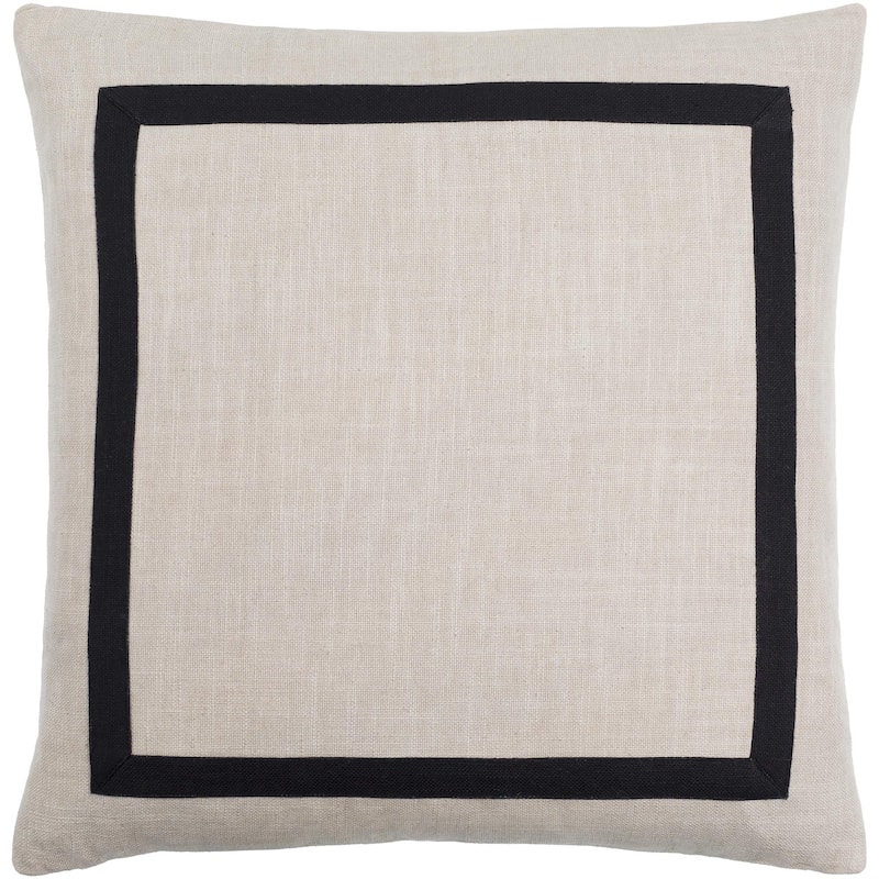 Shaina Farmhouse Border Accent Pillow - 20"L x 20"W - Feather Down - Cream/Black