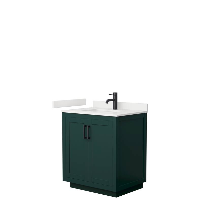 Miranda 30-inch Single Vanity, Quartz Top - Green, Black Trim, White Quartz Top