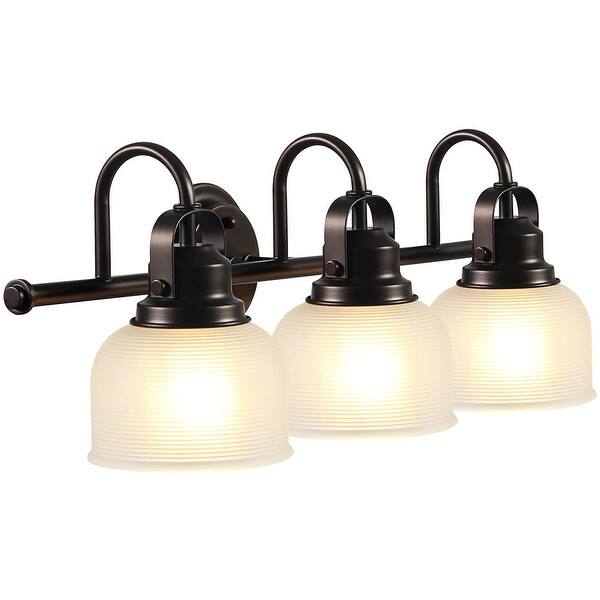 slide 1 of 7, 3-Light Bathroom Vanity Light Fixture, Wall Lamp with Glass Shade, Wall Mount Lighting - As Shown As Shown - As Shown