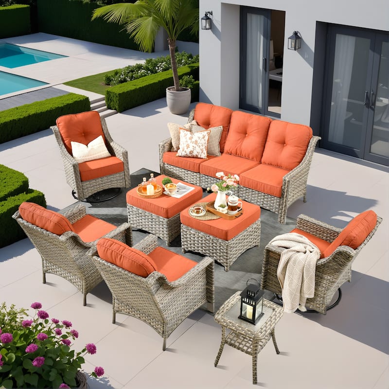 XIZZI 8-piece Patio Furniture Set Wicker Outdoor Seating Swivel Chairs - Red