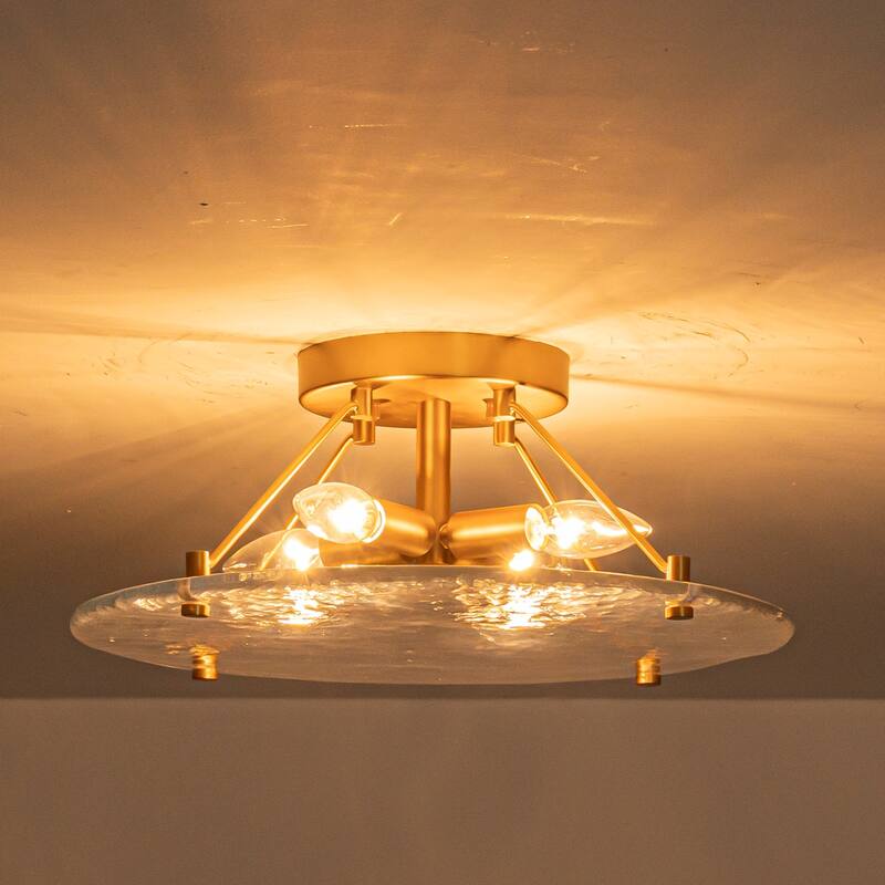 4-Light Modern Transitional Brass Semi-Flush Mount Ceiling Light Dining Room - 4 Light
