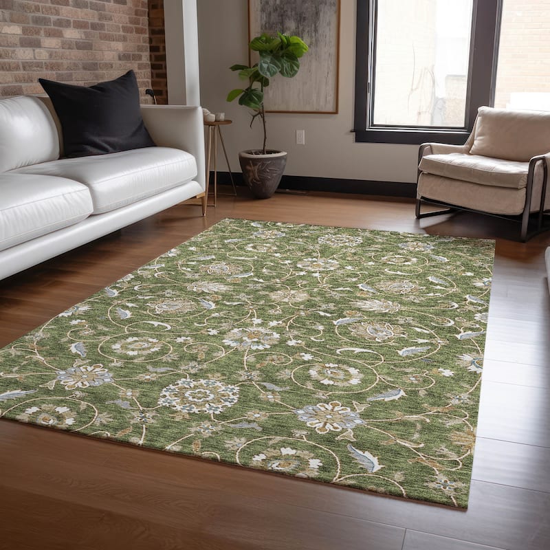Machine Washable Indoor/ Outdoor Traditional KashanChantille Rug - Olive - 2'6" x 3'10"