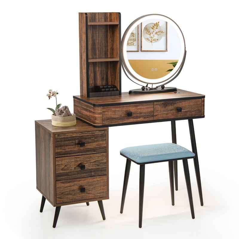 Costway Vanity Makeup Table Set 3-Color Dimmable Human Body Induction - See Details