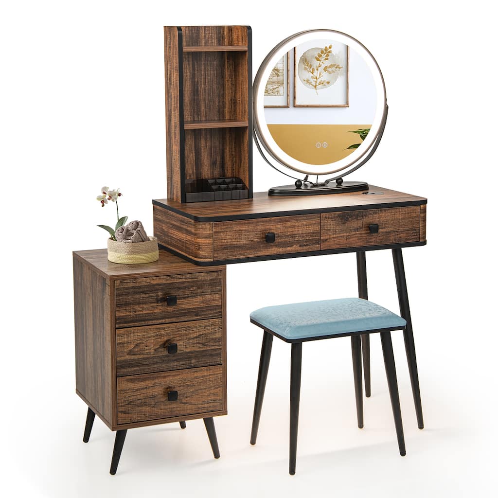 Costway Vanity Makeup Table Set 3-Color Dimmable Human Body Induction - See Details
