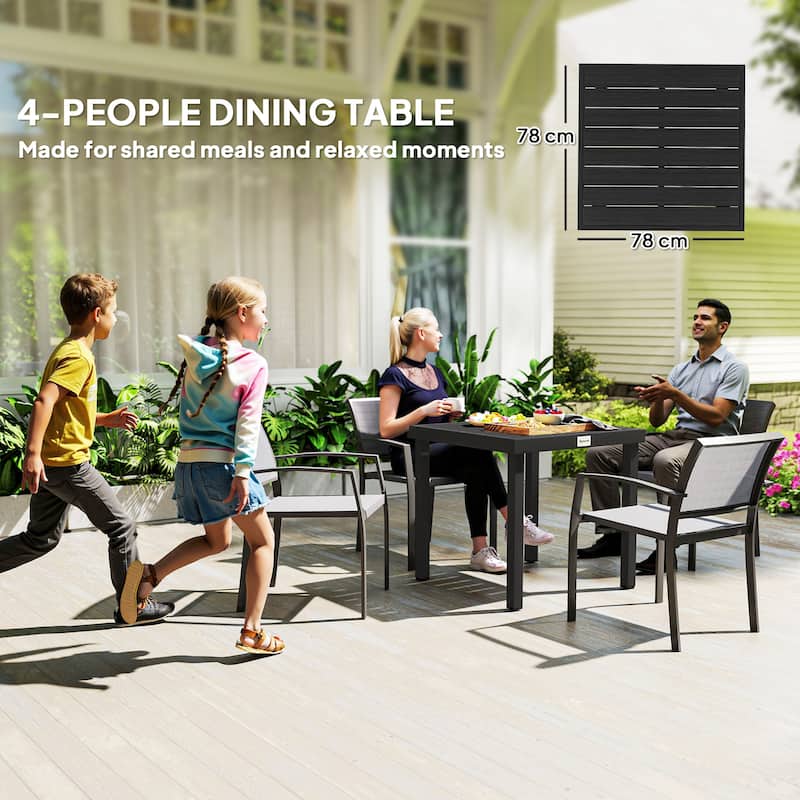 Outsunny Patio Dining Table for 4, Rectangular Aluminum Outdoor Table for Garden Lawn Backyard, Black