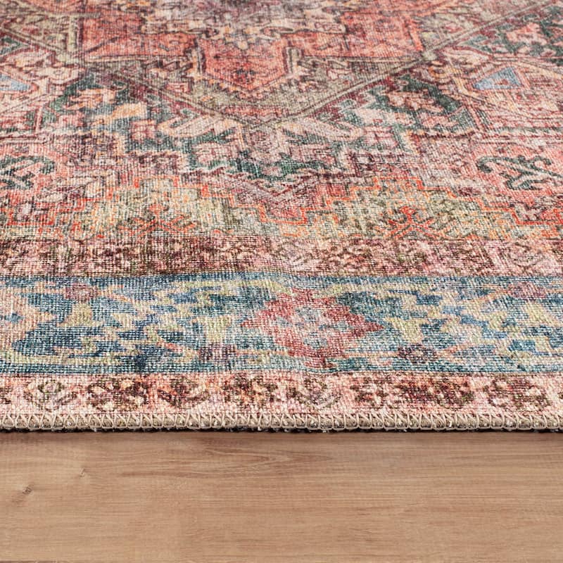 Beige Classic Washable Rug - Flat Pile, Non-Slip, Versatile for Any Room