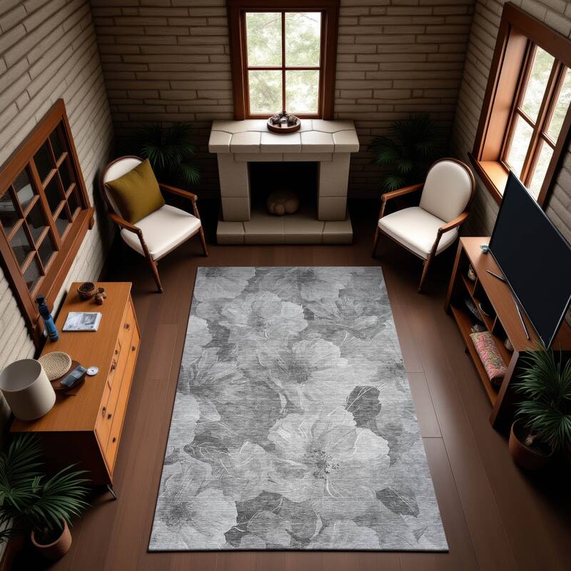 Premium Washable Super Soft Contemporary Floral Mayfield Rug - Gray - 8' x 10'