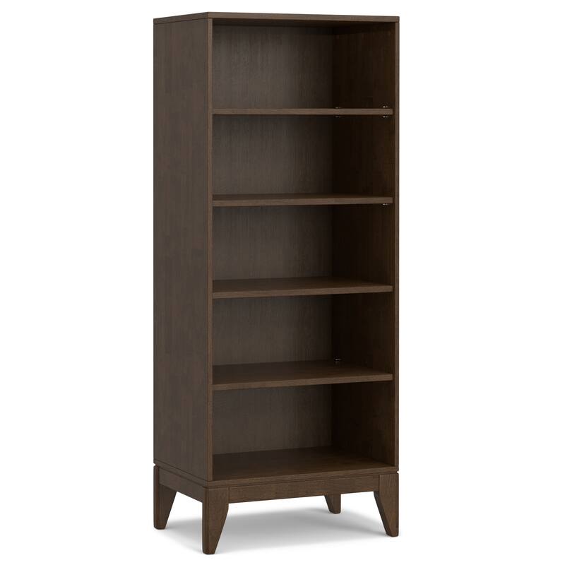 WYNDENHALL Pearson SOLID HARDWOOD 66 x 24 inch Modern 5 Shelf Bookcase in Walnut Brown - 16 "d x 24" w x 66" h