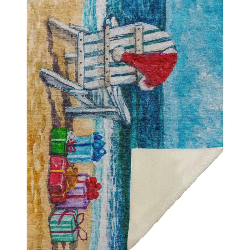 Premium Machine Washable ASB220 Christmas Beach Sherpa Throw Blanket
