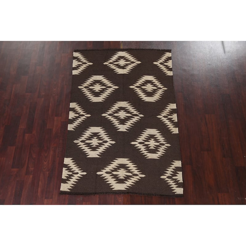 Natural Dye Kilim Tribal Geometric Oriental Wool Area Rug Hand-woven - 4'6" x 6'8"