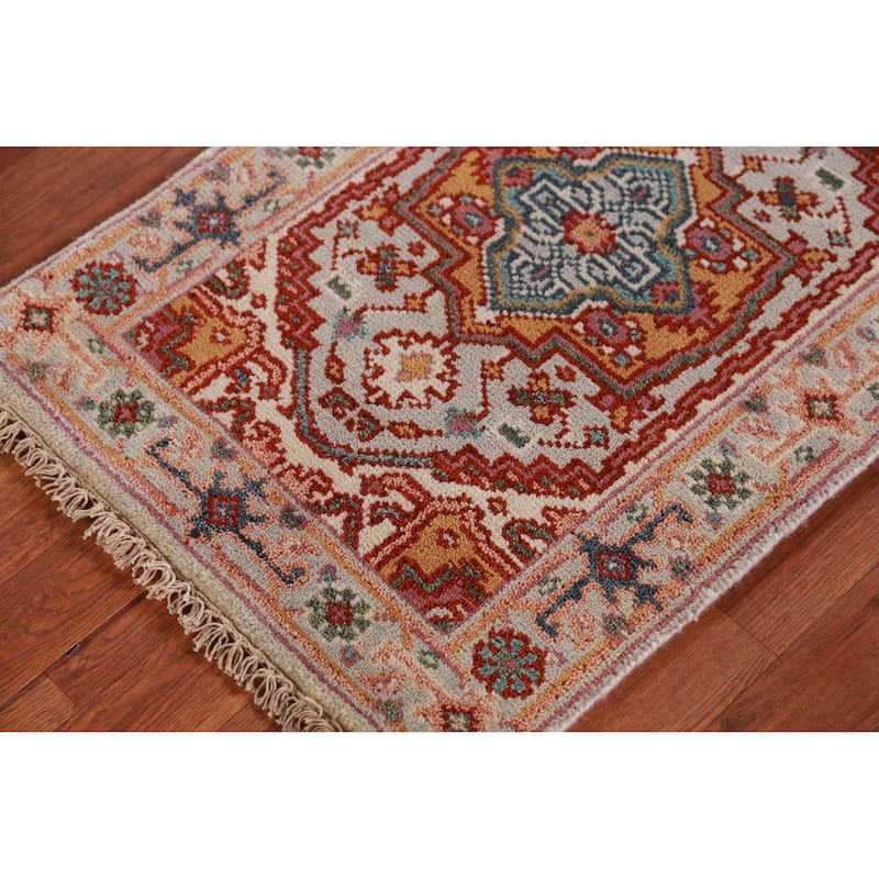 Hand Knotted Oriental 100% Wool Carpet Traditional Medallion Greys & Charcoal Heriz (serapi) Area Rug - 3' 0'' X 2' 0''