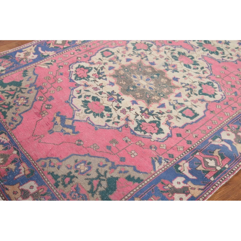 Pink Bakhtiari Persian Vintage Area Rug Hand-Knotted Wool Carpet - 4'10"x 9'6"