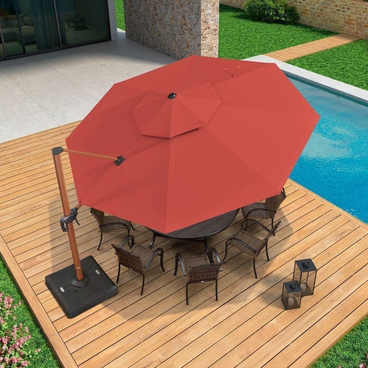 PURPLE LEAF Double Top10/11/12/13ft Round Patio Cantilever Umbrella in Wood Color