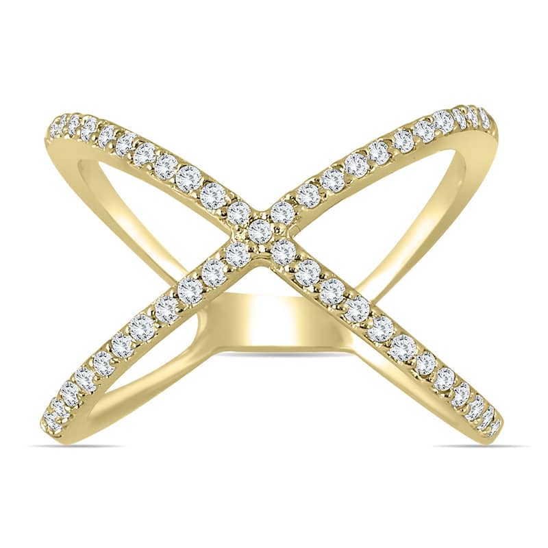 Marquee 1/2 Carat TW Diamond Criss Cross X Ring in 10K Yellow Gold (K-L Color, I2-I3 Clarity)