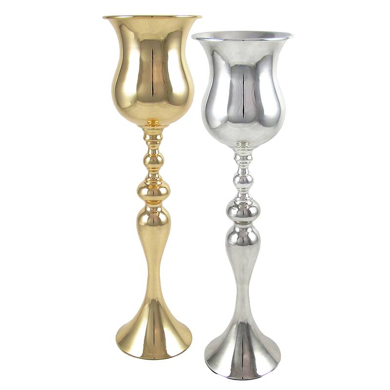 Silver Metal Mermaid Trumpet Tabletop Flower Vase Decorative Centerpiece 20.25in