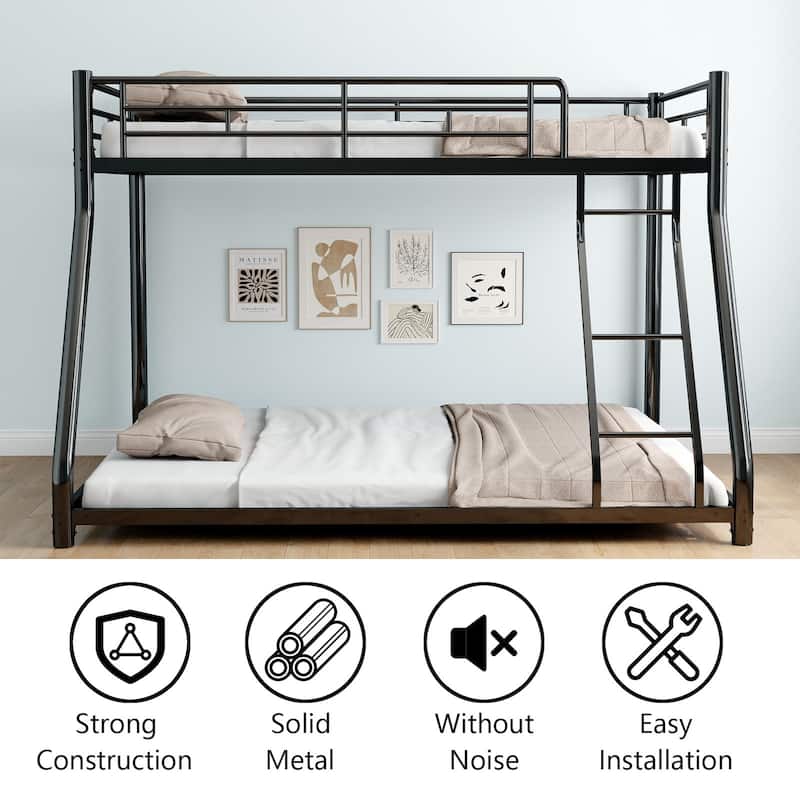 Twin over Full Size Metal Bunk Bed, Heavy-duty Sturdy Metal, Noise Reduced, Safety Guardrail, CPC Certified