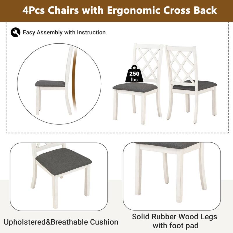 Elegant 5-Piece Dining Set with Mid-Century Round Table and Comfortable Upholstered Chairs for Compact Dining Rooms