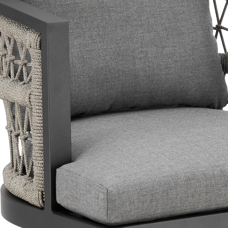 Zella Outdoor Patio Swivel Counter Stool in Aluminum with Rope and Cushions