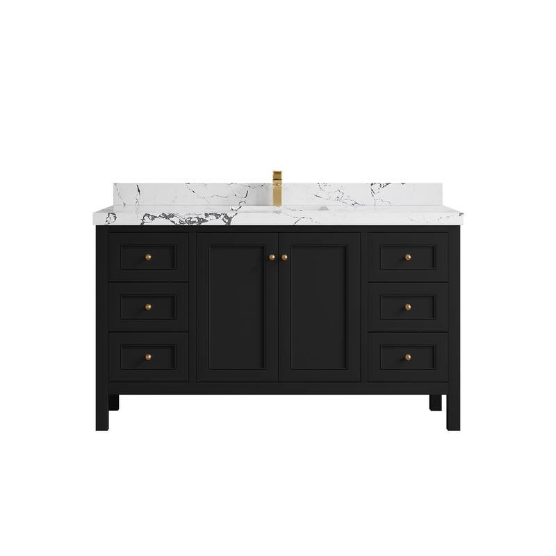 Willow Collections 60 in. W x 22 in. D Nashville Single Sink Bathroom Vanity with Countertop - 2"Viola Night - Black