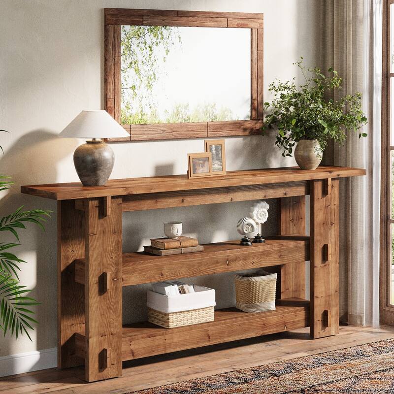 63 Inch Solid Wood Console Table, Farmhouse Sofa Table Behind Couch