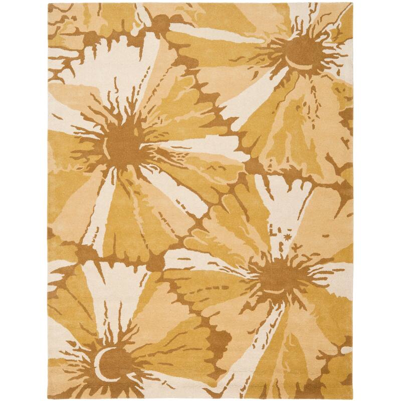 SAFAVIEH Handmade Soho Tyesha Floral N.Z. Wool Rug - 7'6" x 9'6" - Gold/Ivory