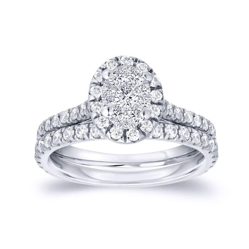 Auriya 3/4ctw Oval Halo Diamond Engagement Ring Set 14k Gold - White - 9