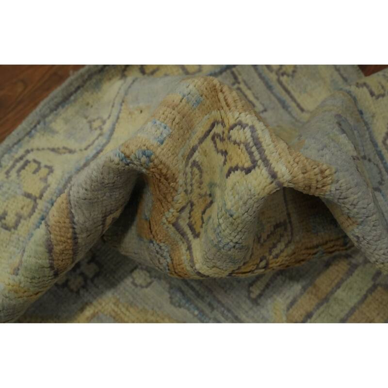 Vegetable Dye Wool Oushak Turkish Runner Rug, Floral Geometric Carpet - 13' 9'' X 2' 10''
