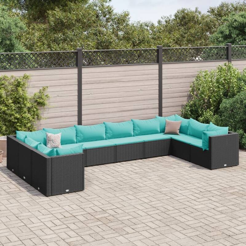 vidaXL Patio Lounge Set with Cushions Sectional Sofa Garden Backyard Poly Rattan - 24.8" x 24.8" x 22.6" - Black (9)