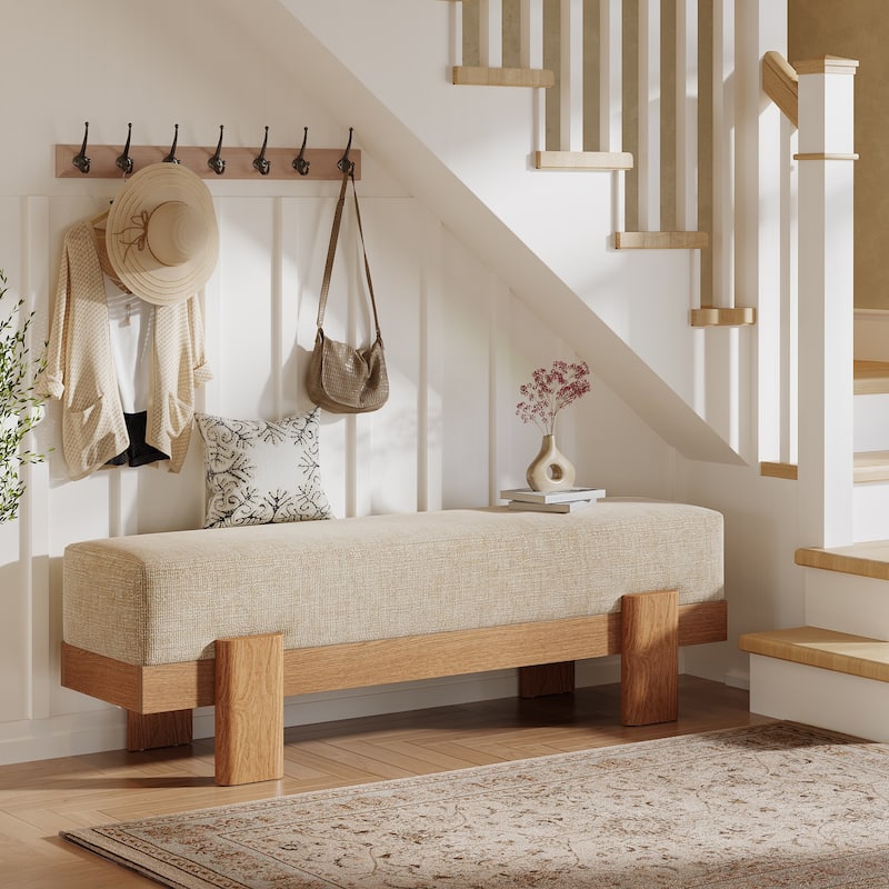55'' Shoe Bench with Fabric Padded Seat for Entryway