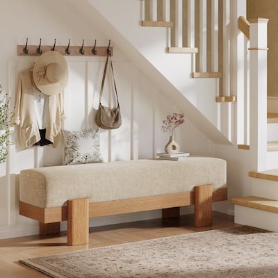 55'' Shoe Bench with Fabric Padded Seat for Entryway