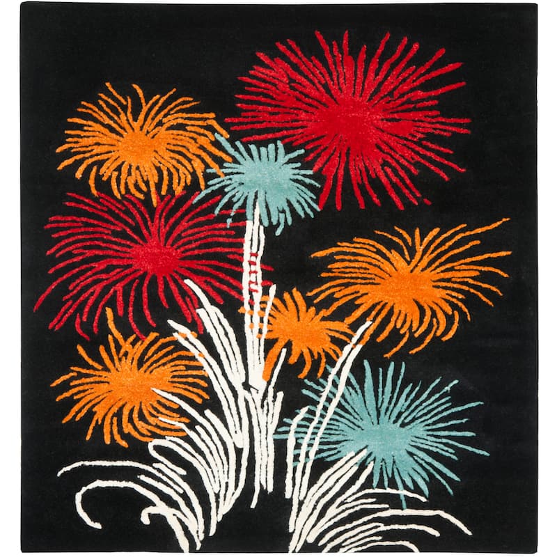 SAFAVIEH Handmade Soho Jazmin Jubilee N.Z. Wool Rug - 6' Square - Black/Multi