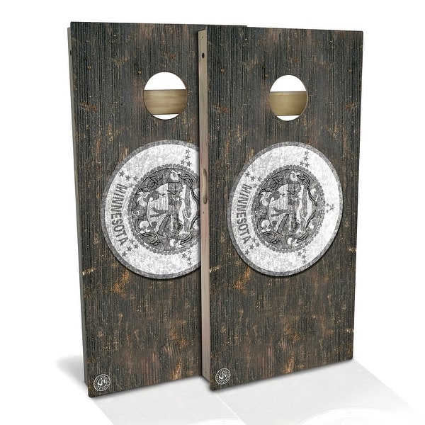 slide 2 of 9, Minnesota Flag Rustic Outdoor Cornhole Board Set