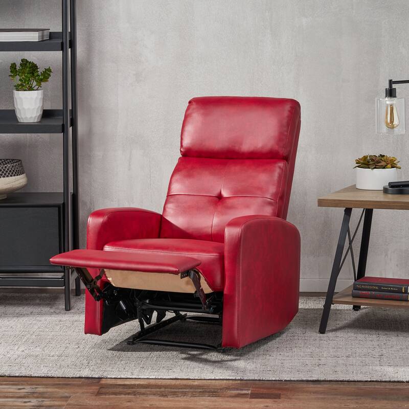 Roomfitters Elegant Contemporary PU Leather Recliner, Stylish Recliner Chair for Living Room or Bedroom, Red