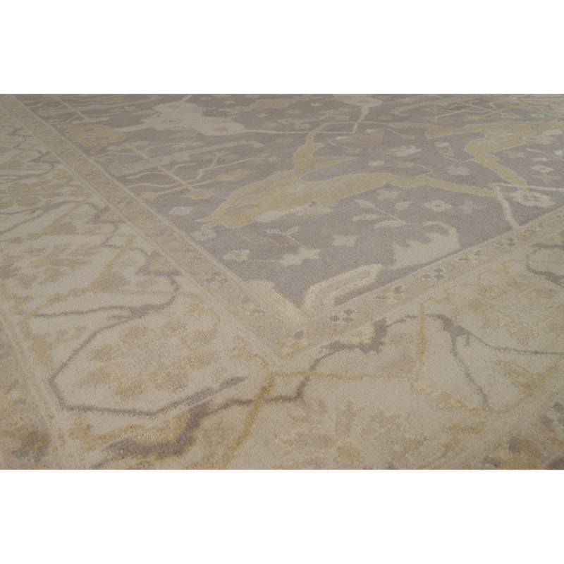 Grey Oushak Indian Area Rug Hand-Knotted Wool Carpet - 9'1" x 11'9"